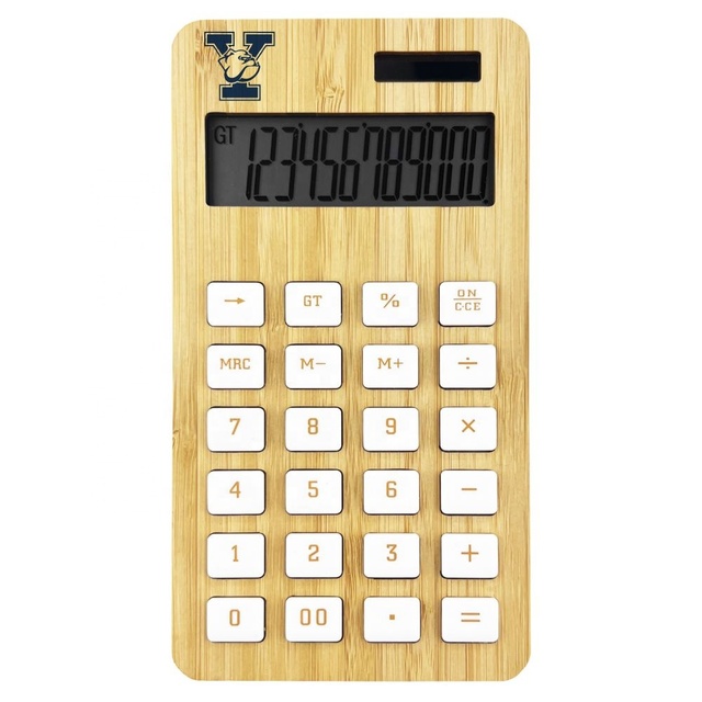 Natural Bamboo Front Cover 12-digit Calculator with Dual Power CAL001 Promotional Gifts 12-digit Bamboo Calculator in Stock