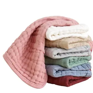 Cross border Hot sales 6-layer pure cotton gauze small bath towel, water washed foam cotton towel, baby burp towel
