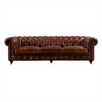 Ensemble de canapés Chesterfield de luxe en cuir véritable à 100 %, marron vieilli, capitonné, avec accoudoirs roulés en mousse haute densité, pour salon