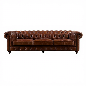 Canapé de Luxe 100% Cuir Véritable Marron Vieilli, Ensemble de Canapés en Cuir Authentique pour Salon, 123 Canapé Classique <span class=keywords><strong>Chesterfield</strong></span> à Accoudoirs Ronds - Product Image 6
