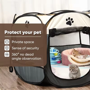 Parc portable pour chiens et chats Tente pliable pour animaux de compagnie avec cadre en métal Conception respirante Plateau en plastique Fermeture à glissière - Product Image 2