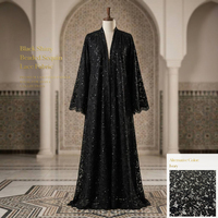 Tissu en dentelle brodée de sequins floraux de luxe YY, mélange coton et nylon, noir brillant, tissu en dentelle perlée pour robe Abaya et Kaftan