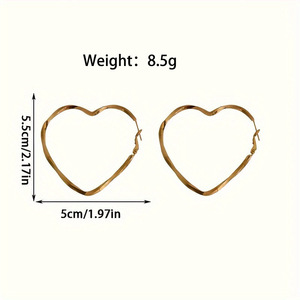 Pendientes de Aro Grandes de Aleación con Forma de Corazón, Estilo Retro Exagerado, Metálicos Minimalistas, para Mujer, de Moda, Plateados y Chapados en Oro de 14K, Joyería de Moda, Regalo - Product Image 5