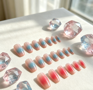 Faux ongles à presser effet nude, dégradé rose et bleu brillant, 24 pièces, réutilisables, pour adolescentes, usage quotidien, travail, <span class=keywords><strong>vacances</strong></span> - Product Image 3