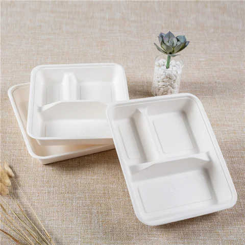 Biodegradable disposable food clamshell/3 5 compartments food box/tray