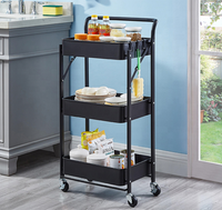 Chariot de rangement ABS pliable à trois niveaux avec roues, chariot de cuisine, hôtel
