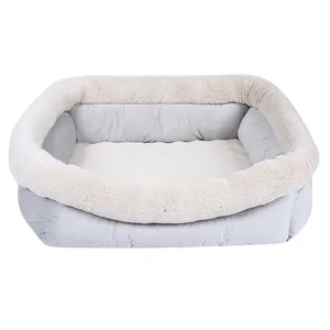 Wholesale Luxury Dog Bed Small Lychee Leather Sofa with Solid Pattern Skin-Friendly Orthopedic Memory Foam for Sleep and Rest