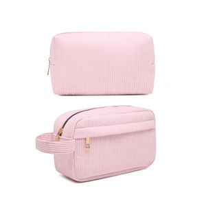 Custom Logo 2pcs Women's Fashionable Corduroy Cosmetic Bags Personalized Winter Toiletry Travel Makeup <b>Pouch</b> With Zipper Closure - Product Image 5