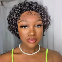 Perruque Courte Bouclée Pixie Pas Chère en Gros, Cheveux Humains, Perruques Bob Courtes 13x1 avec Dentelle Frontale pour Femmes Noires, Perruque Courte Pixie Cut 13x4 avec Dentelle Frontale