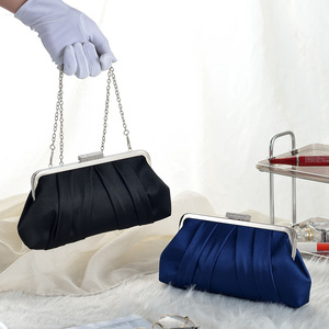 Sac à bandoulière plissé en satin écologique en cuir véritable pour femme, petit sac de soirée carré élégant pour le dropshipping - Product Image 6