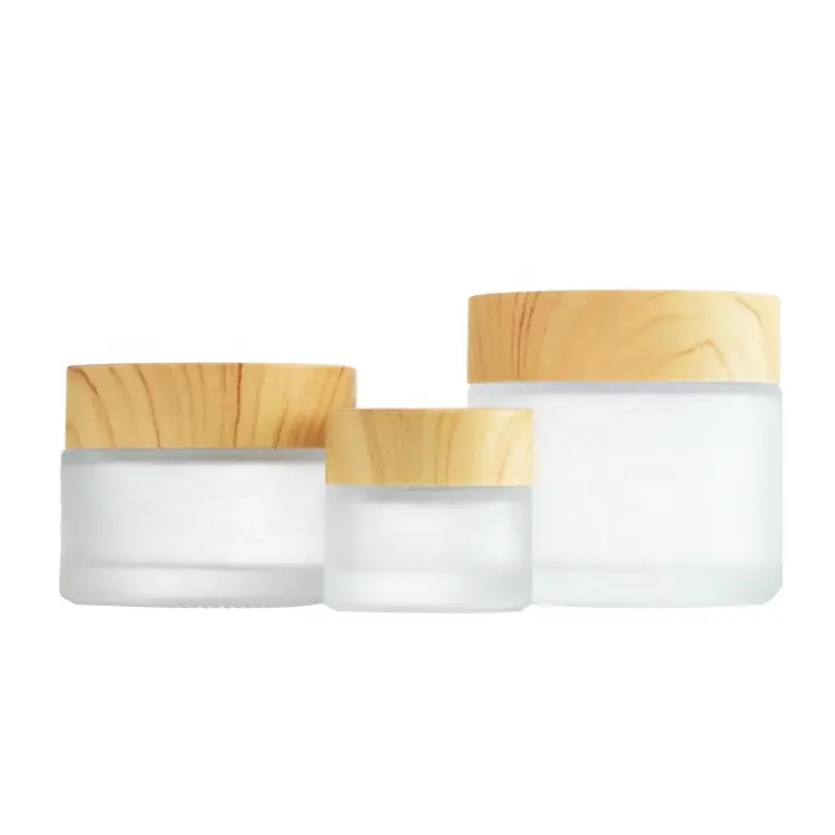 China wholesale round frosted cosmetic jar cosmetic container wooden jar