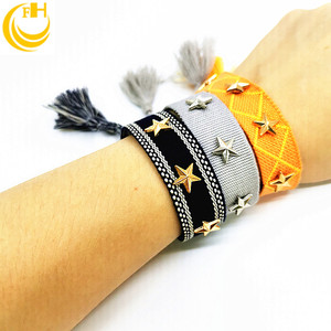 Braccialetto Avvolgente Artigianale in Cotone con Borchie a Stella e Perle, Placcato Argento/<span class=keywords><strong>Oro</strong></span>, Eco-Friendly, alla Moda per Ragazze, Ideale per Feste - Product Image 5