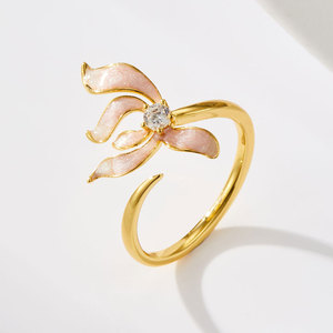 Flower Open <b>Ring</b> Gold Tone Enamel <b>Adjustable</b> Index Finger <b>Ring</b> Gift Jewelry - Product Image 4