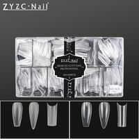 ZYZC élégant amande carré cercueil Stiletto 500/600 pièces ABS clair naturel faux Gel-X ongles conseils doux conception française pour le doigt