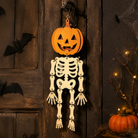 Décoration Suspendue Squelette en Bois, Jack O'Lantern Découpé au Laser pour Halloween, Cordelette en Jute Mobile, Vente en Gros OEM, Décoration Squelette d'Halloween