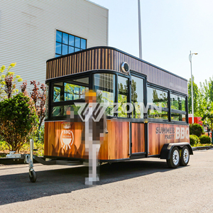 Warm Wooden Style <b>BBQ</b> Food Trailer Double Tires Towing Design <b>Large</b> Display Window Outdoor Grill Mobile Kiosk - Product Image 6