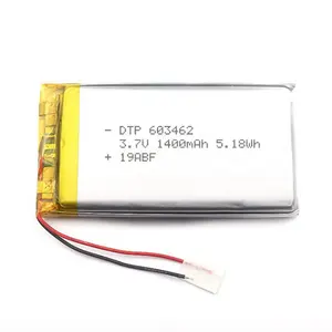 Deep cycle lithium polymer battery DTP 603462 3.7V 1400mAh lipo rechargeable li-polymer battery supply from Shenzhen supplier