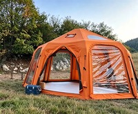 Carpa Inflable Octogonal Naranja de Tres Capas para las Cuatro Estaciones con un Espacio Amplio y Equipada con Múltiples Ventanas Panorámicas