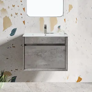 Modern Bathroom Rectangular Cabinet Wash Hand Basin Floating MDF Bathroom Vanity Unit with Sink
