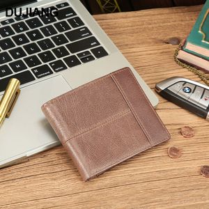 Dujiang Men's Genuine Leather Wallet Brown Short Wallet Large Capacity Card Holder <b>Coin</b> <b>Purse</b> Retro Business Style - Product Image 5