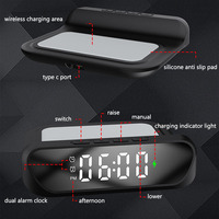 Jam Alarm Digital LED di Samping Tempat Tidur 15W Pengisi Daya Nirkabel Stasiun Pengisian Daya Multifungsi Alarm Ganda untuk Kamar Tidur Rumah Hadiah