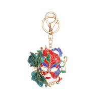 Vintage plaqué or huile dégoulinant feuille masque broche voiture porte-clés coloré émail danse masque breloque porte-clés pour cadeau