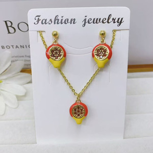 Gold CZ Pave Cherry Esmalte <span class=keywords><strong>Blackberry</strong></span> Peach Durian Fruit Charms Pendiente y collar, Accesorios de mujer Conjuntos de joyería para mujer - Product Image 2