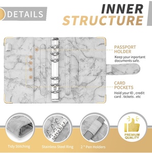 Carnet à feuilles mobiles, planificateur d'enveloppes pour argent liquide, <span class=keywords><strong>A5</strong></span> A6, en cuir PU marbré, classeur budgétaire avec enveloppes pour argent liquide - Product Image 4