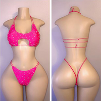 Offre Flash OEM Nylon Danseuse Deux Pièces Tenues Sexy pour Femmes Stripper Pantalons Strass AB Blanc Vêtements de Danse Exotique