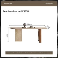 Table à manger en céramique travertin, style rétro français, bois massif, pierre vintage, restaurant, forme extraterrestre, îlot, table à manger, table à manger