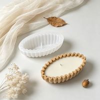 Cetakan Silikon Mangkuk Oval Tepi Bergelombang DIY Nampan Buah Bergaris Cetakan Lilin Gipsum Resin