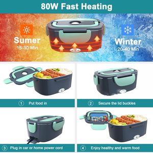 80W BPA Free Large Capacity Self Heating Lunch Box 304 Stainless Steel Electric Lunch Box Food Warmer for Car Office - Product Image 3
