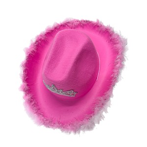 <span class=keywords><strong>Sombrero</strong></span> de <span class=keywords><strong>Vaquero</strong></span> Rosa de <span class=keywords><strong>Princesa</strong></span> al por Mayor con Corona de Diamantes de Imitación y Adorno de Plumas, <span class=keywords><strong>Sombrero</strong></span> Festivo Perfecto para Celebraciones Navideñas - Product Image 4