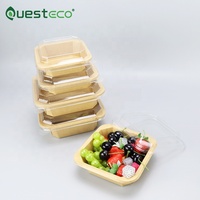 Bol à salade carré en papier kraft écologique de qualité alimentaire avec couvercle transparent en PET, récipient jetable pour fruits et repas froids
