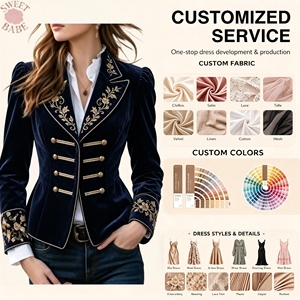 Blazer Formal Vintage de Mujer con Bordado Floral, Solapa Pico, Doble Botonadura, Ajuste Delgado y Corte Cropped - ¡Venta Caliente! - Product Image 1