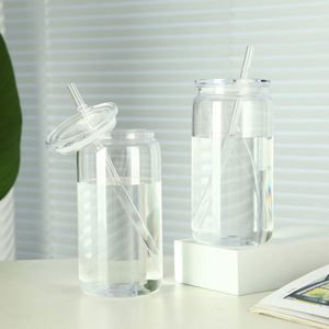 New 16oz Mason <b>Cup</b> Student <b>Straw</b> Type <b>Water</b> <b>Cup</b> Single-layer Environmental Protection PC Plastic Portable Modern Design - Product Image 2