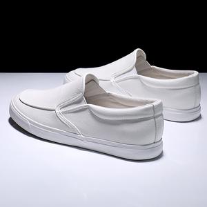 Chaussures d'été tendance pour hommes, légères, basses, plates, en cuir synthétique blanc uni, résistantes à l'usure, à enfiler facilement, pour étudiants - Product Image 6