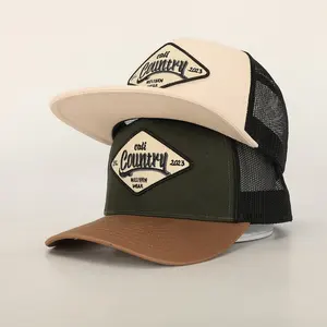 BSCI Custom Design 5 Panel Sport Hut mit flacher Krempe, Oem Stickerei Patch Logo Truck Cap Beige Cotton Gorras, Herren Trendy Snapback Cap