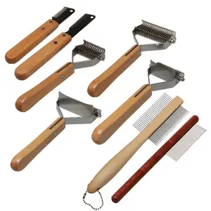 Pet Supplier Dog Grooming Tools Wood Handle Dog Metal Dematting Combs Dog Brush for Shedding