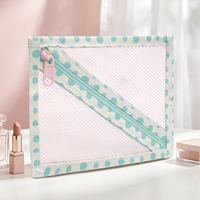 Pochette en filet avec fermeture éclair et bordure à pois pastel, fermeture éclair fluide, sac de rangement léger pour cosmétiques, câbles, écouteurs, commande en gros