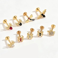 Clous de labret à dos plat personnalisés en acier inoxydable chirurgical 316L, boucles d'oreilles de piercing multi-zircones pour cartilage et tragus, vente en gros en stock