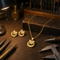 Ensemble collier et boucles d'oreilles pendantes en forme de papillon et de croissant de lune |   Ensemble de bijoux 2 pièces