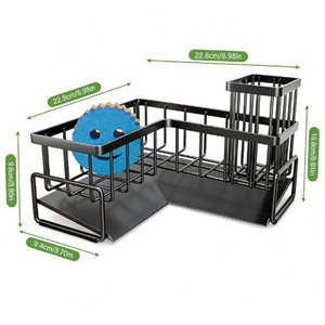 Étagère de rangement murale moderne et écologique pour évier de cuisine avec plateau rotatif, support amovible pour brosse à vaisselle et égouttoir - Product Image 3