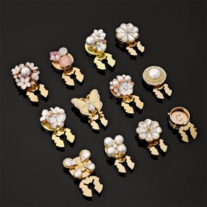 Luxury Floral Pearl Flower Butterfly <b>Button</b> Clip Metal Rhinestone <b>Button</b> For Women Clothing Decoration - Product Image 5