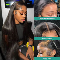 Peluca de Cabello Brasileño Virgen con Encaje Transparente HD, Cutícula Alineada, 100% Sin Pegamento, con Cabello de Bebé para Mujeres Negras