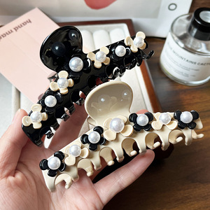 Pince à cheveux quotidienne en acétate Qian Jin, style européen et américain, simple et haut de gamme, pour <span class=keywords><strong>femme</strong></span>, motif floral - Product Image 4