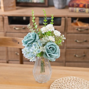 CallaFloral Ramo de Rosas Artificiales Azul Blanco de Tela Plástica Tejida Decoración del Hogar Accesorios para Bodas CF01371 - Product Image 1