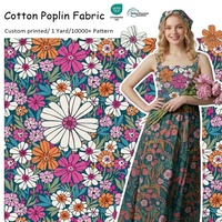 Tissu popeline de coton biologique imprimé sans MOQ, motif floral, 100 % coton, pour vêtements et robes