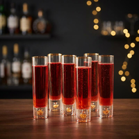 Verres Highball en Verre Cristal Faits Main avec Bordure Dorée 24K Double Paroi, Sûrs pour les Aliments, Lot de 6 pour Mariages, Fêtes de Bureau