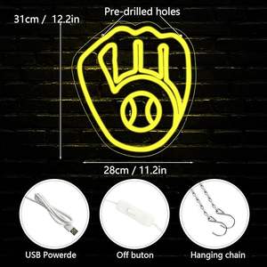 Enseigne néon LED jaune Milwaukee Baseball avec logo d'équipe pour garage, décoration murale pour la niche des hommes - Product Image 2